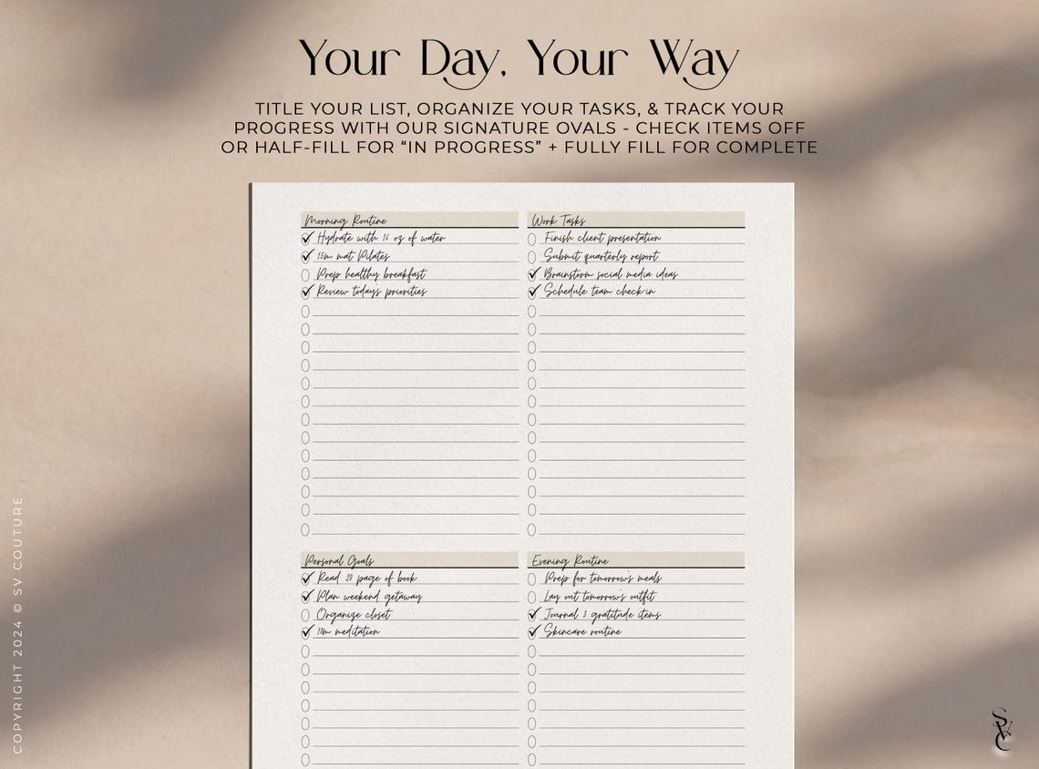 A4 4-column Checklist Printable: Luxury Planner Insert (PDF) - Etsy