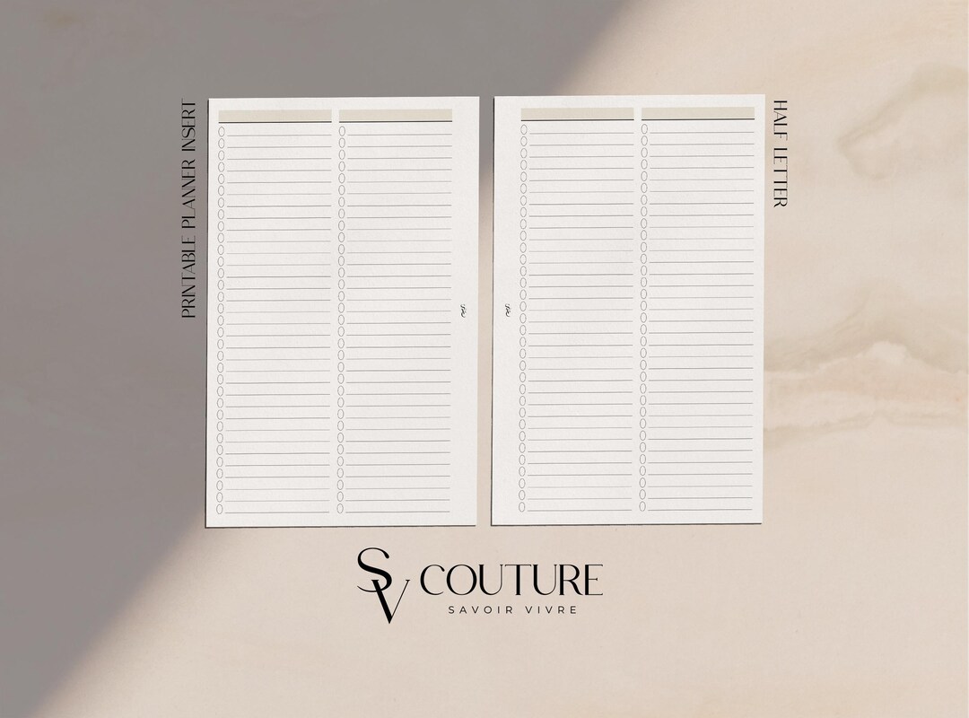 Half Letter 2-column Checklist Printable: Minimalist Planner Insert ...