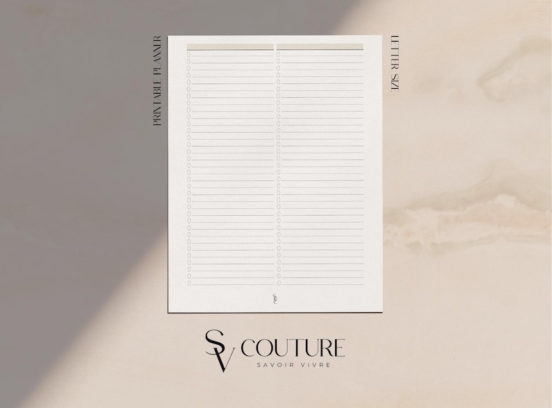 Luxury 2-column Checklist Insert: Letter Size Printable (PDF) - Etsy