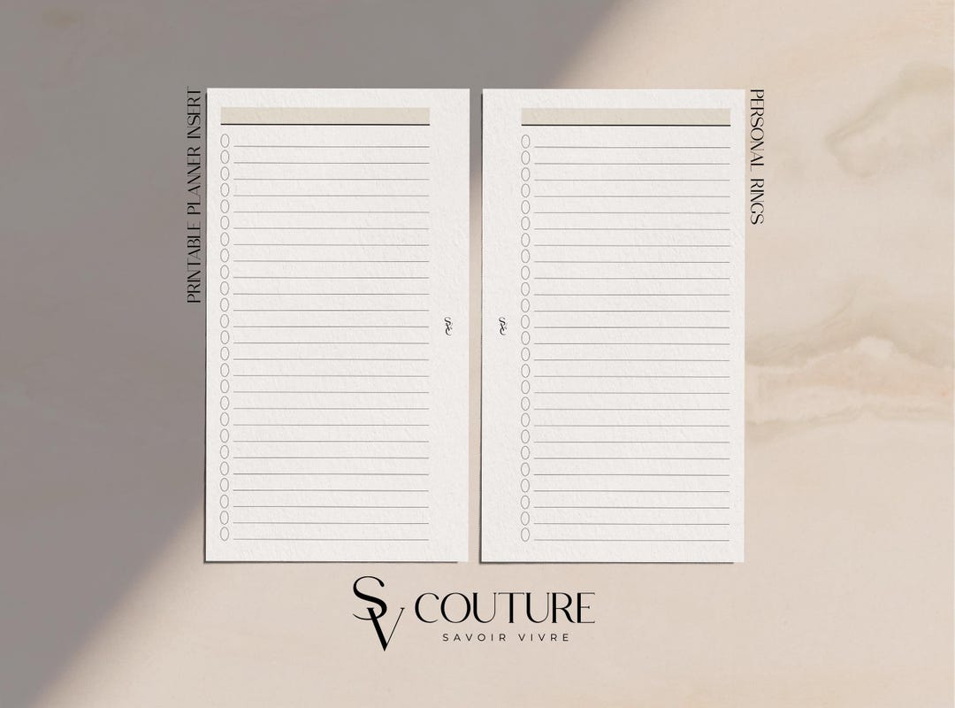 Personal Size Checklist Printable: Minimalist Planner Inserts (PDF) - Etsy