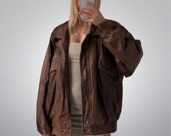Handmade Women's Vintage Oversized Stylish Brown Leather Jacket