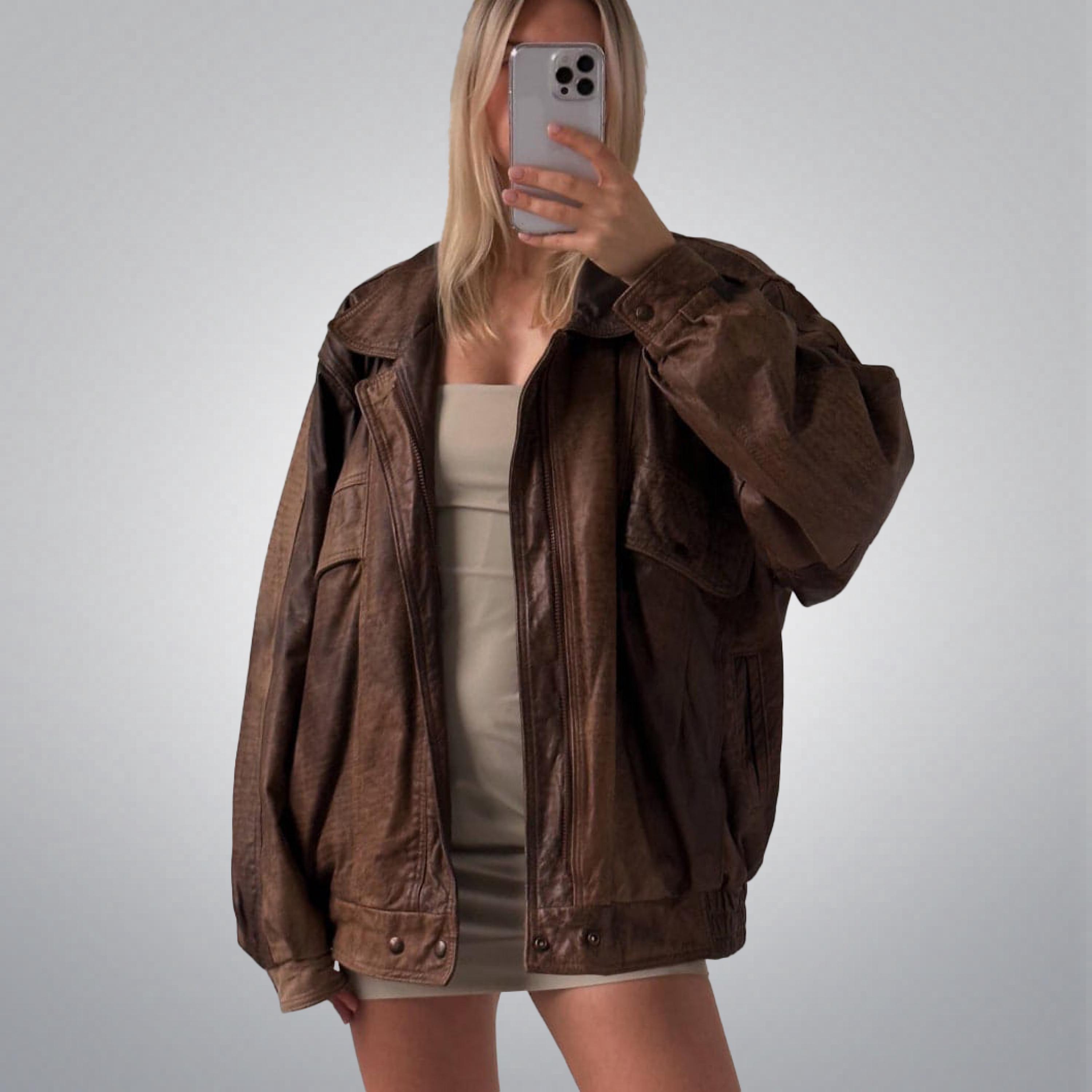 Handmade Women's Vintage Oversized Stylish Brown Leather