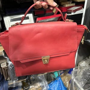 Bolso de mano de cuero rojo de lujo para mujer, elegante bolso tipo cartera con asa superior, bolso cruzado de diseñador, moderno bolso de mano para uso diario, lindo bolso de oficina