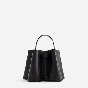 Bolso de cubo de cuero genuino negro para mujer, bolsos de cubo de cuero de inspiración vintage para mujer, bolso de cubo grande, bolso de cubo de cuero para chica francesa