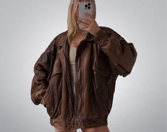 Handmade Women's Vintage Oversized Stylish Brown Leather