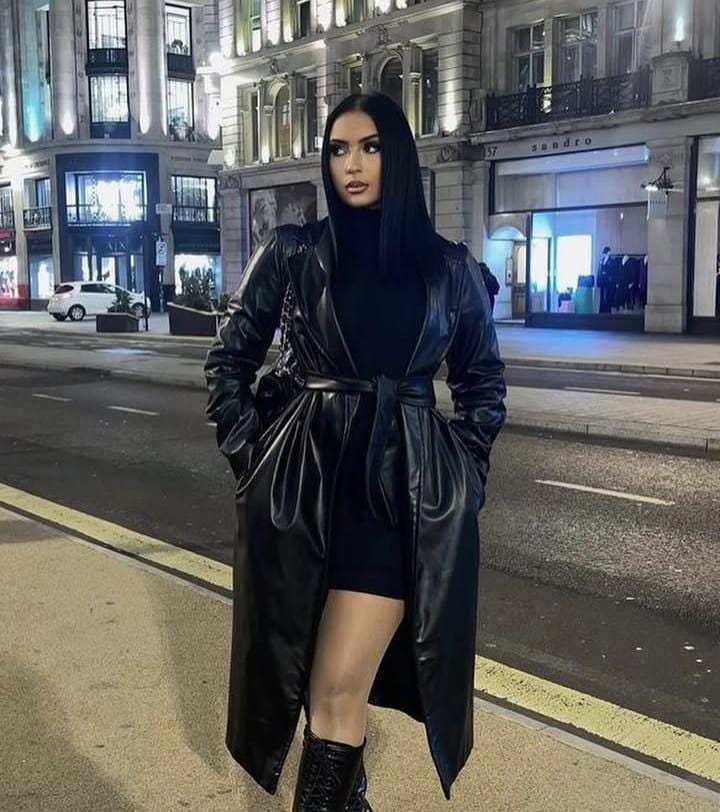 羊革トレンチロングコート女性 Sheep Leather Trench Coat for Women Women's Long Coat | Real Lambskin Leather, Black Classic Style