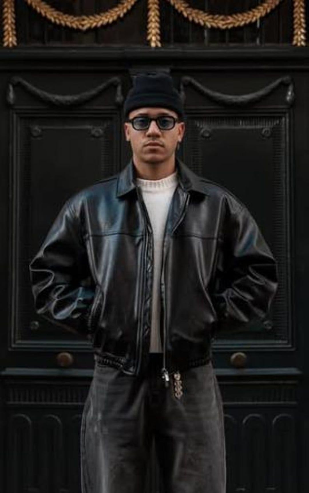 Handmade Vintage Black Leather Bomber Jacket for Mens 90s