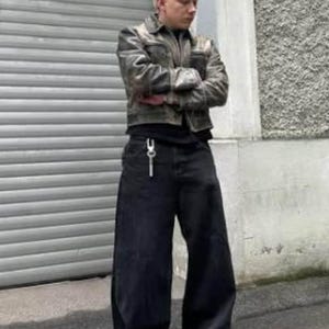 1990s Trendy Men&#39;s Vintage Distressed Brown Leather Bomber Jacket 90s Real Sheep Leather Retro Relaxed Fit Streetwear Everyday Casual Jacket