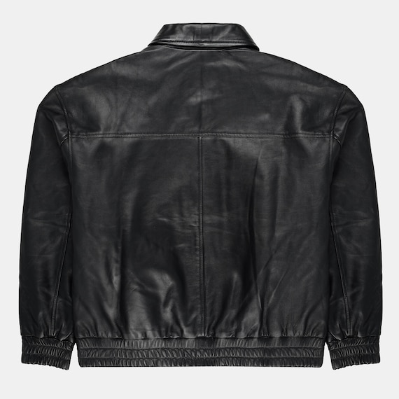 Handmade Vintage Black Leather Bomber Jacket for Mens 90s Retro