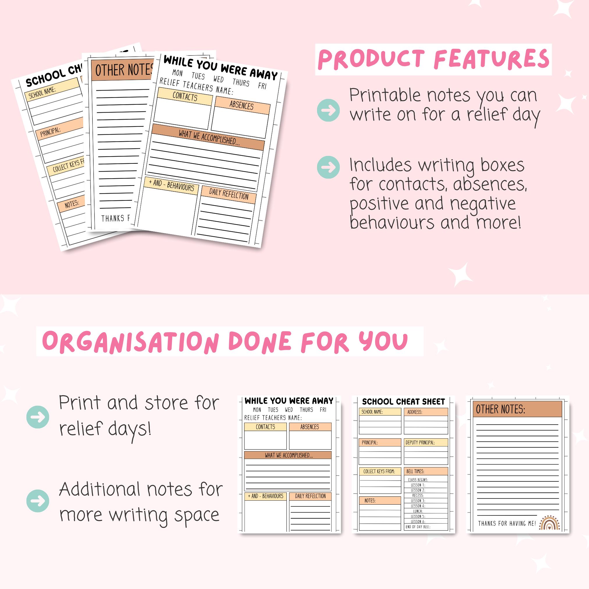 Relief Notes Table Relief Teacher Notes | Classroom Handovers, Daily Reflections, Absent ...