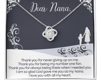 Dear Nana Necklace, Love Knot Necklace, Nana Gift from Granddaughter Grandson, Nana Birthday Gift Idea, Christmas, Message Card Jewelry