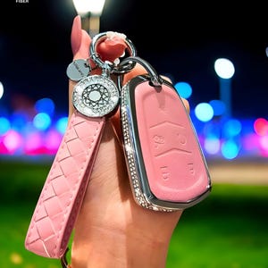 Leather Car Key Cover For Cadillac, Leather Car Key Case, Car Key Cover, Car Key Fob, Car Accessories, With Keychain, Key Fob For Cadillac