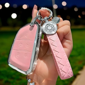 Leather Car Key Cover For Cadillac, Leather Car Key Case, Car Key Cover, Car Key Fob, Car Accessories, With Keychain, Key Fob For Cadillac