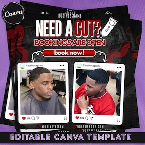 Flyer de reserva de barbeiro | Corte de cabelo | Reserve agora | Flyer de mídia social | Negócio de barbearia