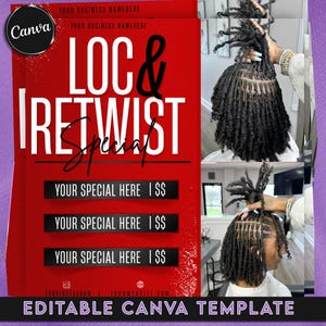 Flyer de ofertas especiais de locs | Flyer de dreadlocks | Cabeleireiro | Flyer especial para cabelos | Flyer de locs e retoques | Estilo de locs