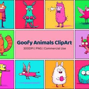 Skurrile Tier Clip Art Bundle | Dumme Wildtier Grafik | Transparenter Hintergrund | 300 DPI | Digitaler Download