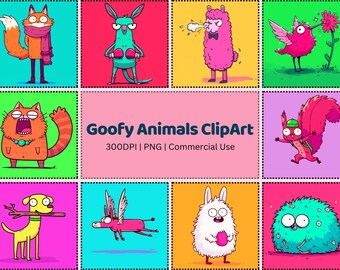 Paquete de imágenes PNG de animales divertidos: fauna silvestre divertida, colores llamativos, descarga digital