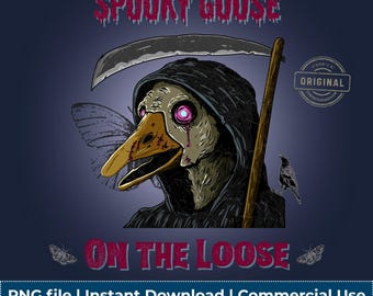 Ganso espeluznante PNG de Halloween, vibraciones espeluznantes y lindas, perfecto para camisetas, bolsas de mano, sublimación, invitación a fiesta de Halloween, DTG DTF