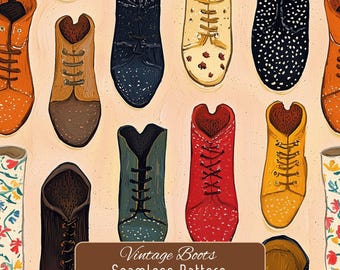 Modèle sans couture de bottes vintage : impression de tissu rétro, scrapbooking PNG, téléchargement numérique