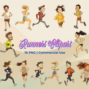 Runner Clipart Manga Style | Runner Illustration | Jogging Clipart, Various Characters | Digital Download