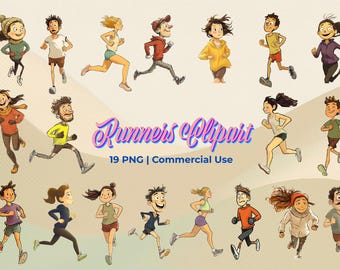 Clipart de corredor manga: Ilustración de personajes corriendo, descarga digital