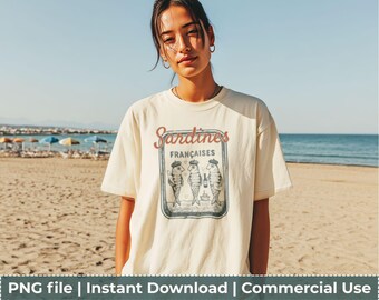 Camisa de sardina francesa PNG: Diseño de pescador parisino, descarga digital