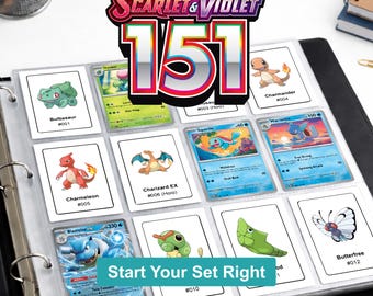 Pokemon 151 Binder Pages Printable | Card Checklist PDF | Complete Set | Instant Download
