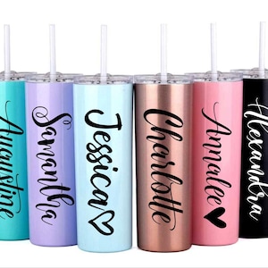 Bridesmaid Gift Personalized Tumbler with Lid and Straw 20 oz Skinny Tumbler Girls Trip Tumbler Bridesmaid Tumbler Bridesmaid Proposal