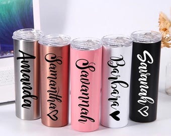 Personalized Tumbler with Straw Bridesmaid Gift Bridesmaid Tumbler Custom Insulated Tumbler Skinny Tumbler Girls Trip Bridesmaid Proposal