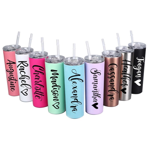 Personalized Tumbler with Straw Bridesmaid Gift Bridesmaid Tumbler Custom Tumbler Skinny Insulated Tumbler Girls Trip Bridesmaid Proposal