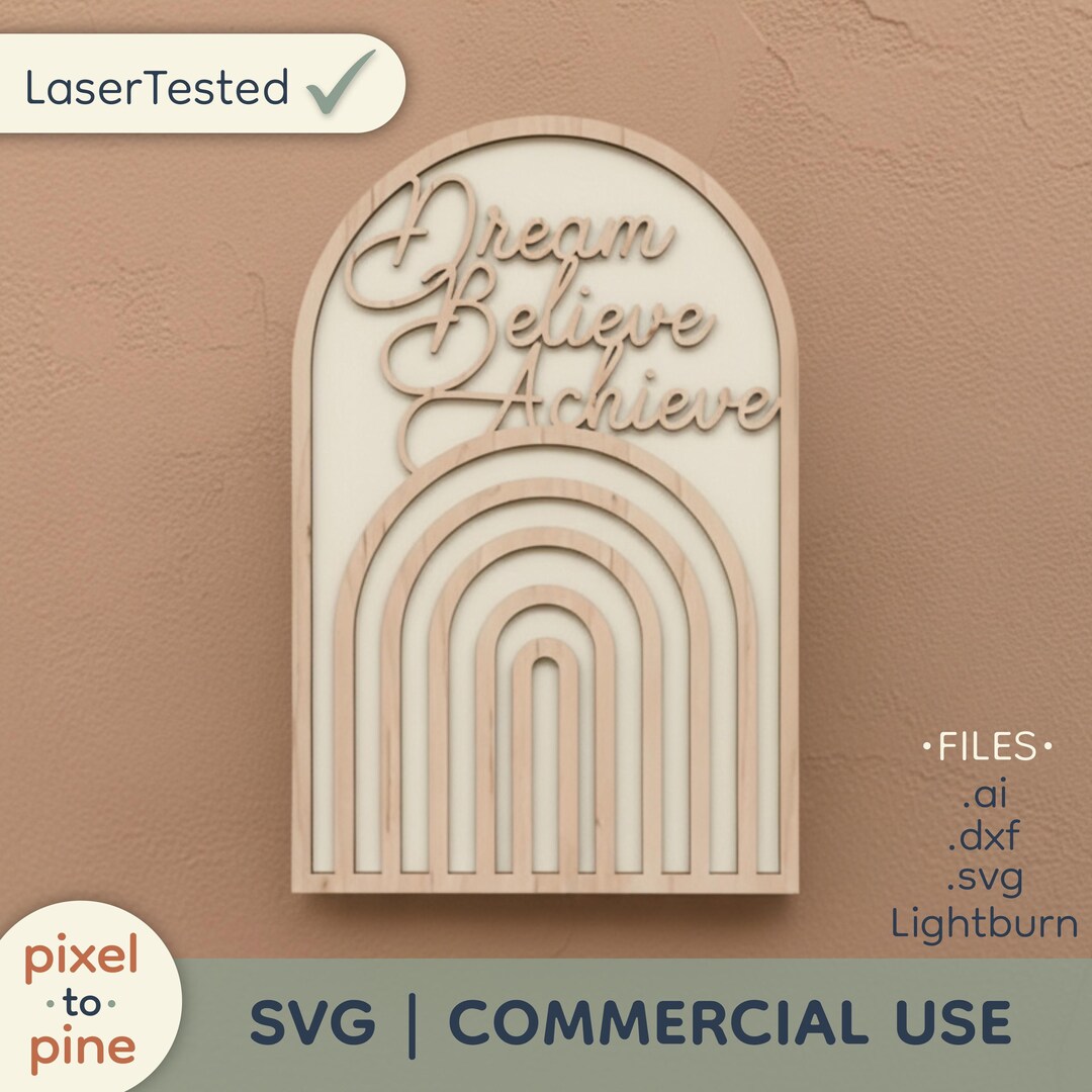 Boho Wall Art SVG: Dream Believe Achieve Laser Cut File (digital ...