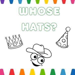 Desenhos de chapéus para colorir para crianças pequenas, com carinhas felizes (Download digital)