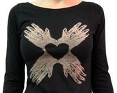 Monkey Paw Heart / 3/4 Sleeve Top / Black