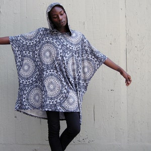 Avant Garde Poncho Cape Cloak with Hood - Grey Spiral