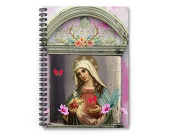 Religious Icon Art Spiral Notebook Ruled Line Sacred Heart Virgin Mary Journal Christian Faith Prayer Diary Inspirational Catholic