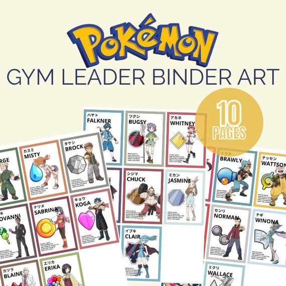 Pokémon Gym Leader Binder Placeholders Full Collection Kanto to Paldea | Printable Binder art | Digital Download PDF