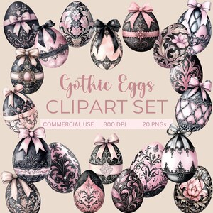 Clipart di uova di Pasqua gotiche, Clip art acquerello, PNG di Pasqua, Ornamenti gotici, Chinoiserie,