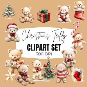 Christmas Teddy Bear PNG, Sublimation, Scrapbook, Junk Journal Ephemera