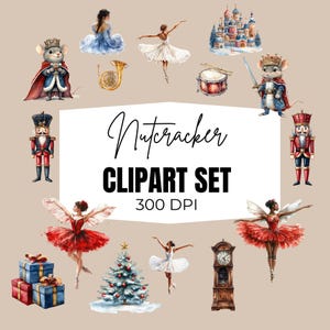 Clipart de quebra-nozes em aquarela, clipart de balé de Natal, PNG de quebra-nozes, sublimação, álbum de recortes, itens efêmeros de diário de lixo