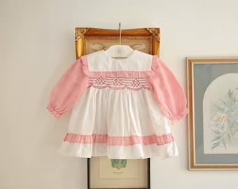 Vintage 1960s Smocked Baby Girl Dress: Red Floral Heirloom Style