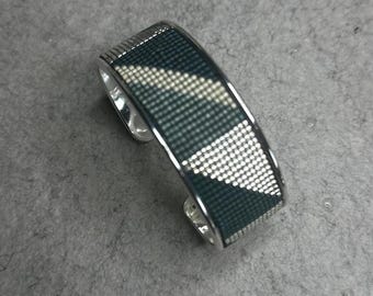 Miyuki Beaded Cuff Bracelet – Geometric Silver-Tone Statement Piece