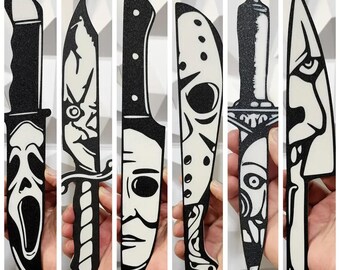 Horror Knife Wall Art Set - 3D Printed Slasher Knives Ghostface Pennywise Jason Myers Chucky Billy Saw