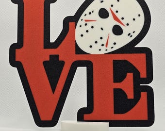 Jason Voorhees "LOVE" Sign - Friday 13th 3D Printed Wall Art - Horror Slasher Halloween Decoration UK Made