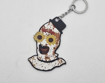 Art The Clown Sunflower Glasses Keyring - 3D Printed Terrifier Keyring - Double Sided with 25mm Ring - Horror Slasher Scary Movie Halloween