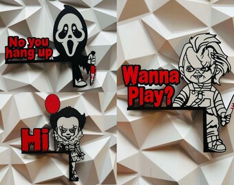 Slasher Door Corners - 3D Printed Horror Wall Art Ghostface Pennywise Chucky Scream IT Childs Play Halloween Home Decor Bar Spooky Scary