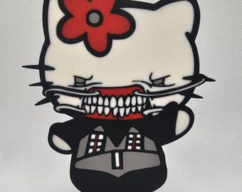 Hello Kitty Cenobite/Chatterer - Hello Kitty Hellraiser 3D Printed Wall Art - Horror Slasher Halloween Decoration UK Made