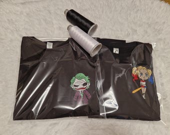 Personalisiertes Set Harley T-Shirts Quinn & Joker, Geschenkidee für Fans.
