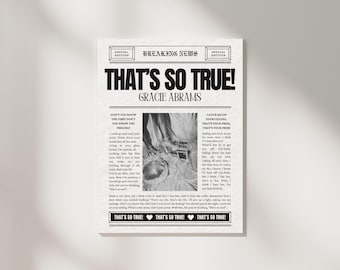 Póster con la letra de "That's So True" de Gracie Abrams: Arte mural musical moderno (descarga digital)