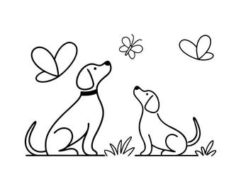 Contorno de perro SVG, silueta de perro simple SVG, diseño de arte lineal para mascotas SVG, contorno de cachorro SVG para Cricut, SVG, PNG, DXF, EPS, PDF