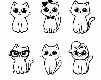 Paquete SVG de gato kawaii, lindo gatito para amantes de los gatos: archivos SVG, PDF, DXF y EPS para Silhouette y Cricut
